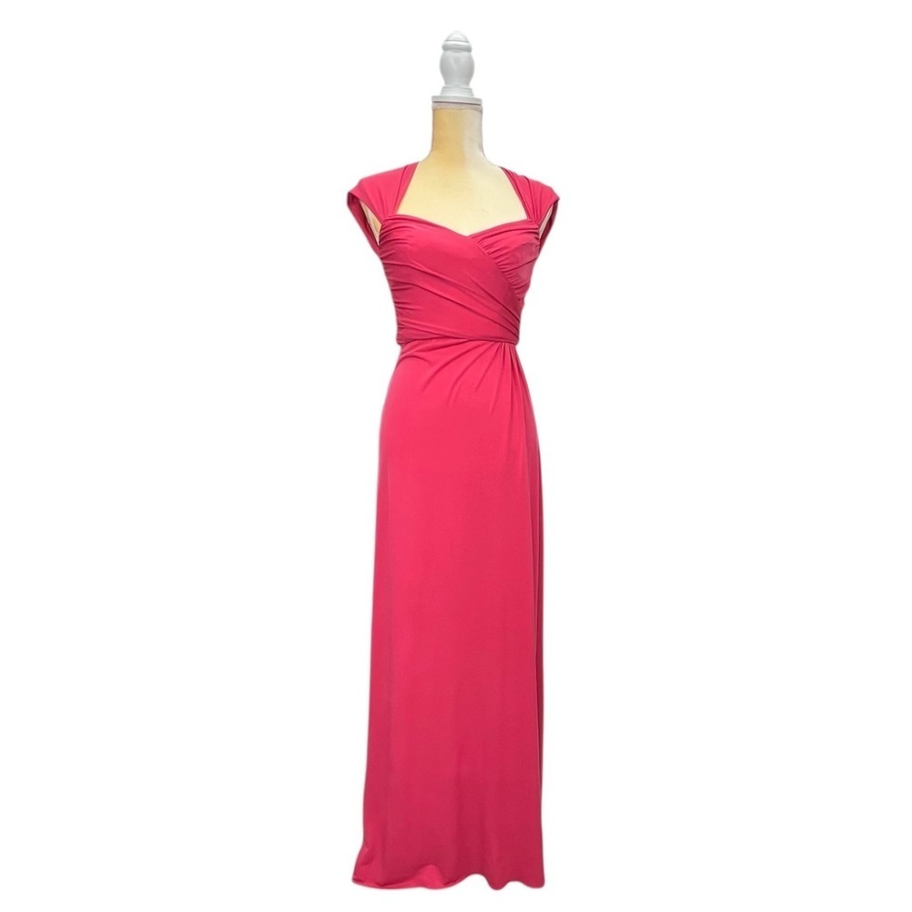 Amsale Gown Size 2 Poppy Pink Dress Bridesmaid Sweetheart Neckline Open Back EUC